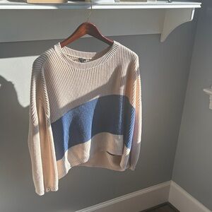 Knot Sisters Blue and Cream Crew Neck Sweater